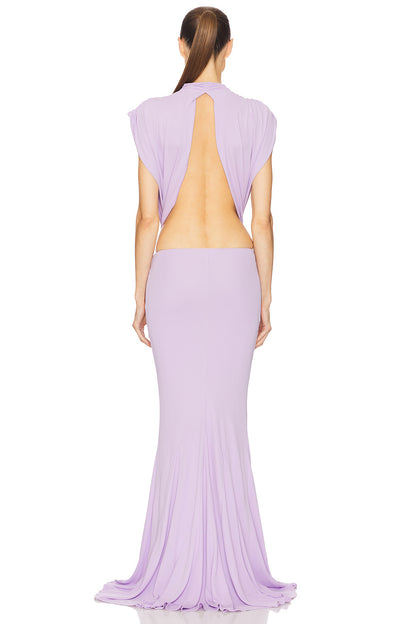 Bow Backless Maxi Dress Lavender HV2269