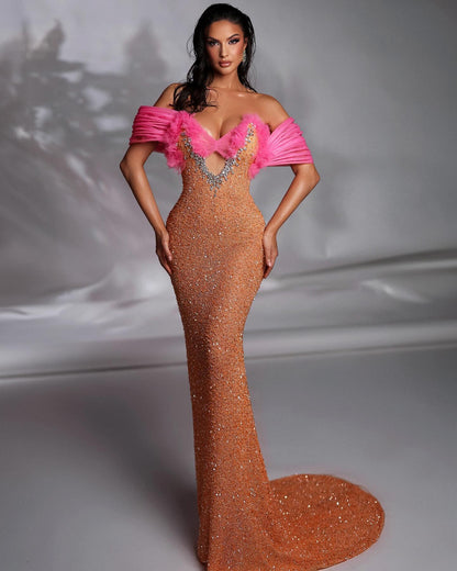 Bardot Sequin Maxi Dress Orange Hot Pink HV1497