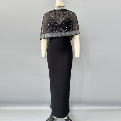 ชุดเดรสยาว Crystal Cape สีดำ HV2431