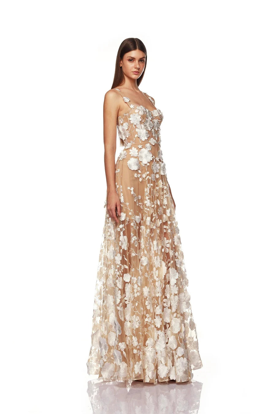 Floral Embroidered Maxi Dress White Nude HV1501