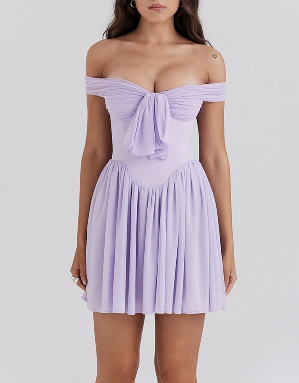 Draped Bardot Bow A Line Dress Lavender HV2635
