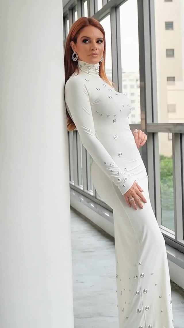 Long Sleeve Studded Maxi Dress White HV2621