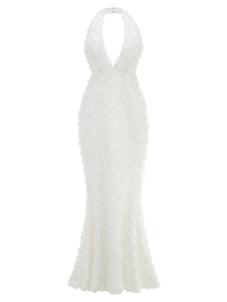 Halter Floral Maxi Dress White