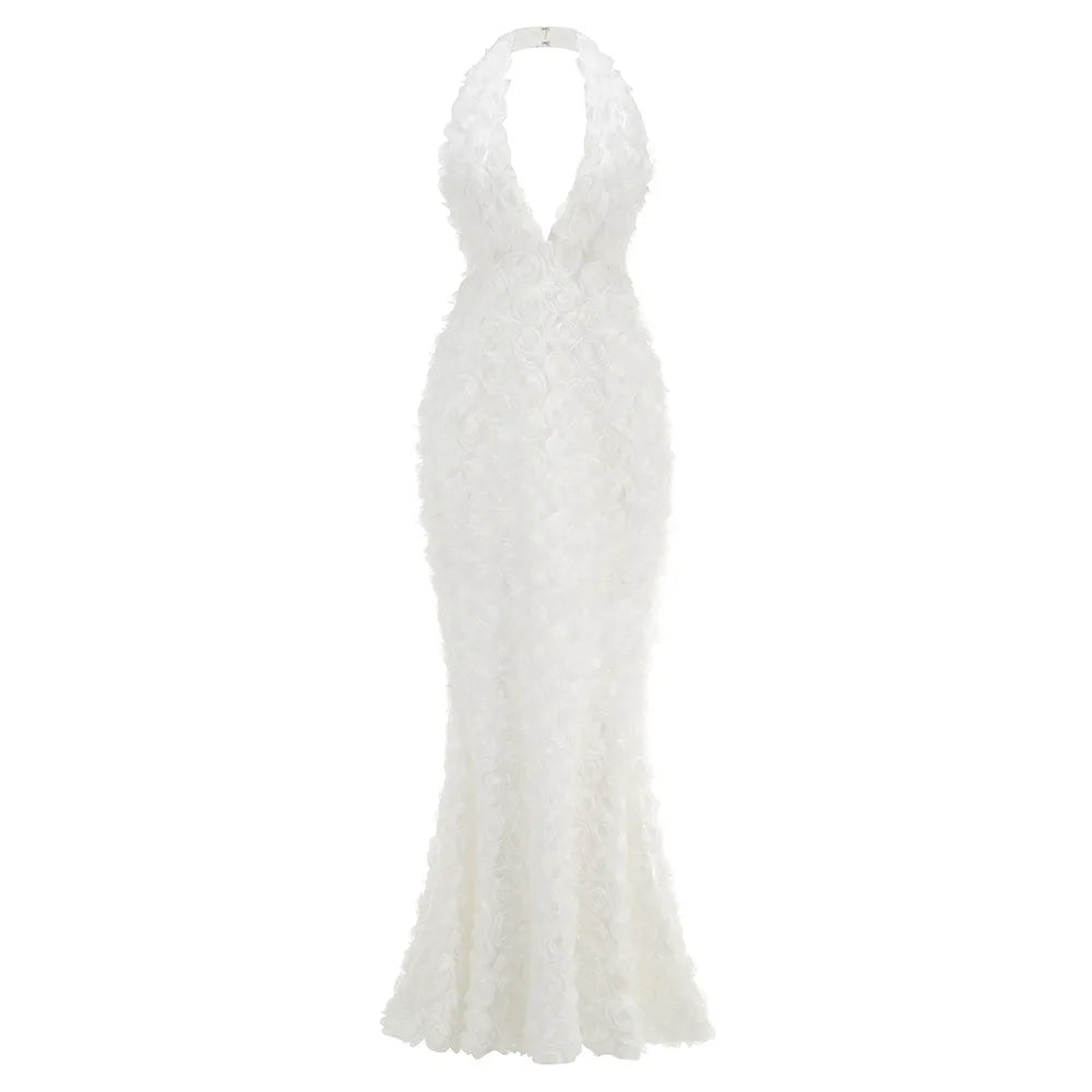 Halter Floral Maxi Dress White