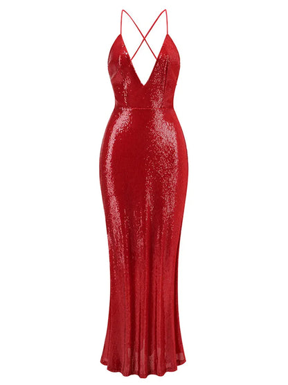 Sequin Maxi Dress Red