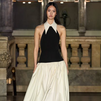 Halter A Line Maxi Dress Black White HV2389