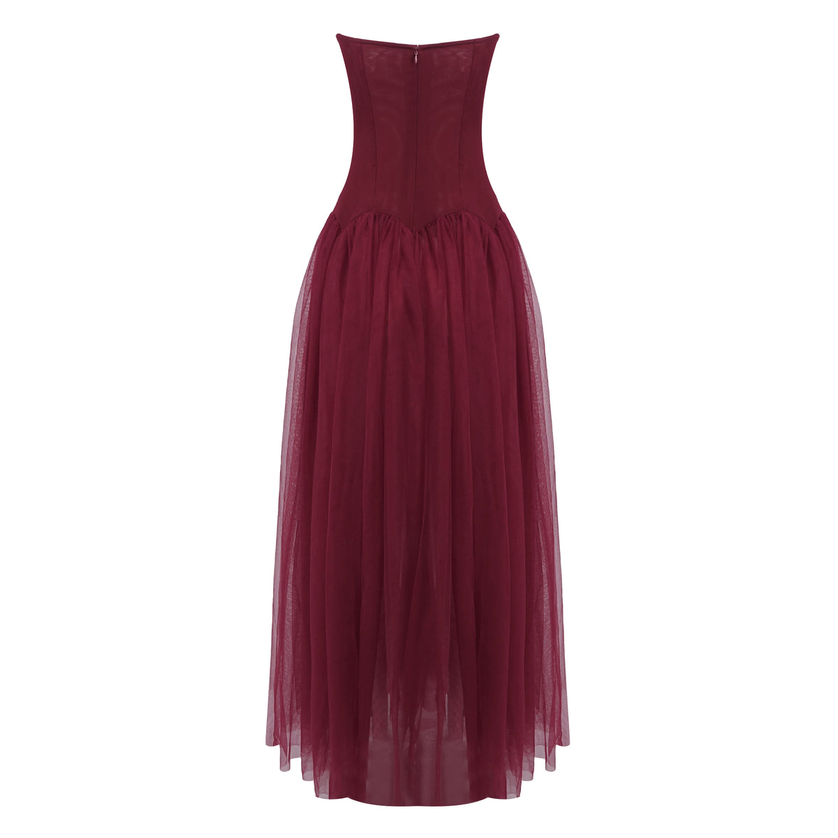 Strapless Structured A Line Maxi Dress Burgundy HV0086