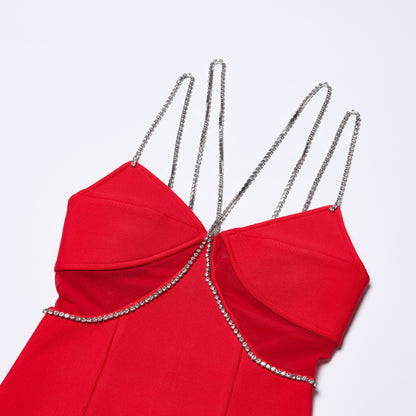 Crystal Straps Midi Dress Red HV2186
