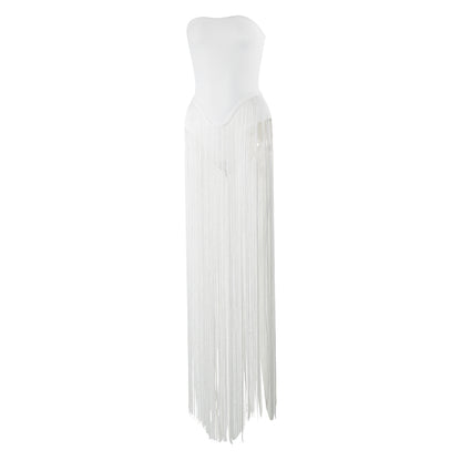 Strapless Tassel Maxi Dress