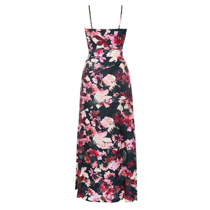 Floral Belt Maxi Dress Navy Pink HV9796