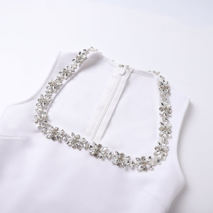 Crystal Floral Trim A Line Dress White HV2182