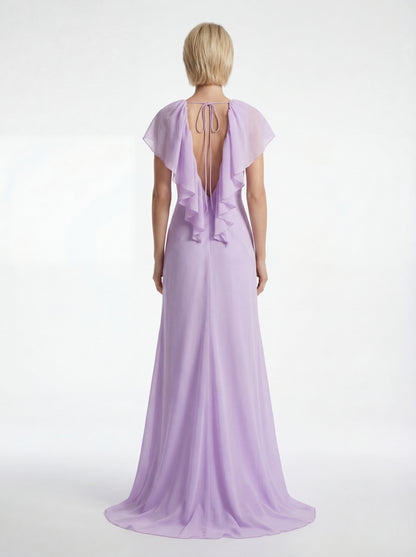 Ruffle Plunging Neck Maxi Dress Lavender HV2919