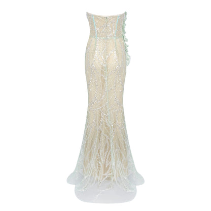 Strapless Floral Sequin Maxi Dress Green HV2227