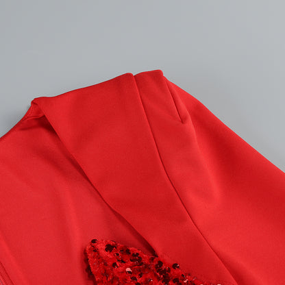 Long Sleeve Sequin Insert Midi Dress  HV1565