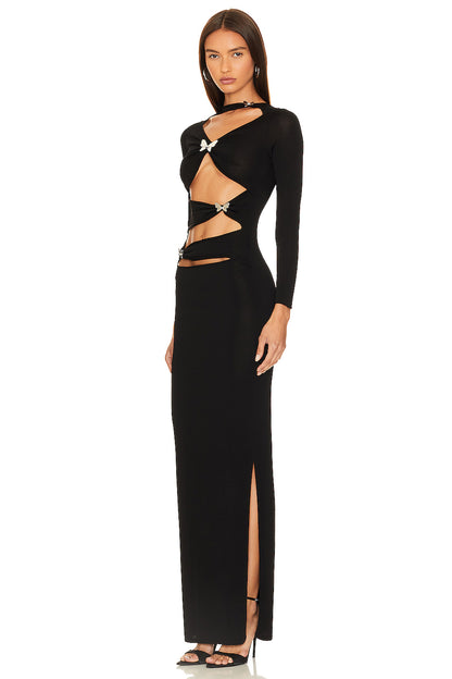 Long Sleeve Butterfly Cut Out Maxi Dress Black HV1067