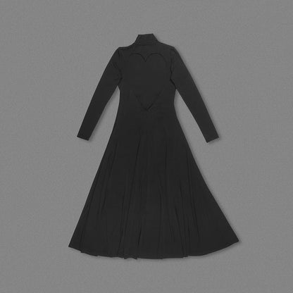 Long Sleeve Heart Cut Out Maxi Dress Black HV0046