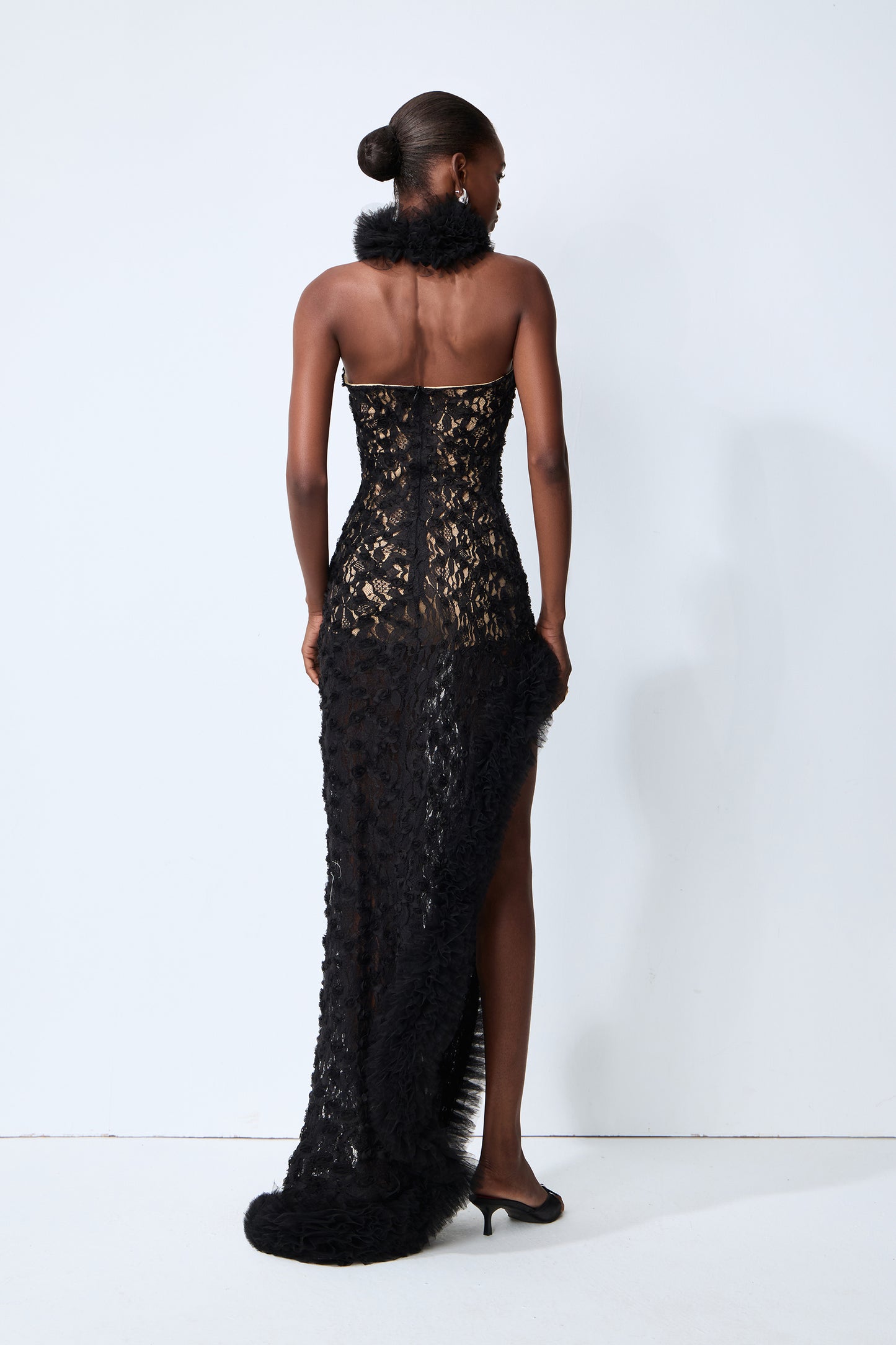 Halter Ruffle Detail Maxi Dress Black HV2685