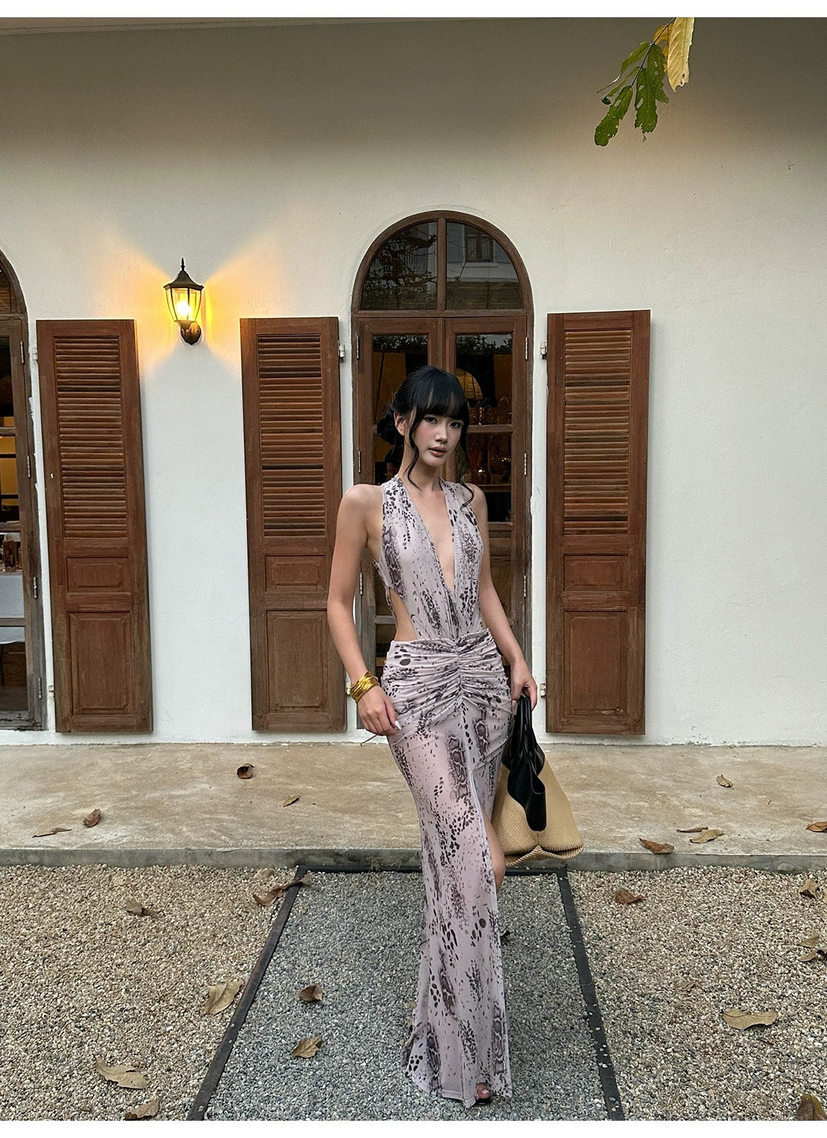 Floral Plunge V Neck Maxi Dress Pink HV2967