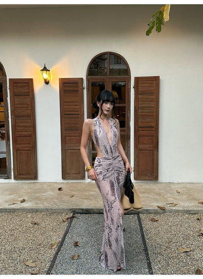 Floral Plunge V Neck Maxi Dress Pink HV2967