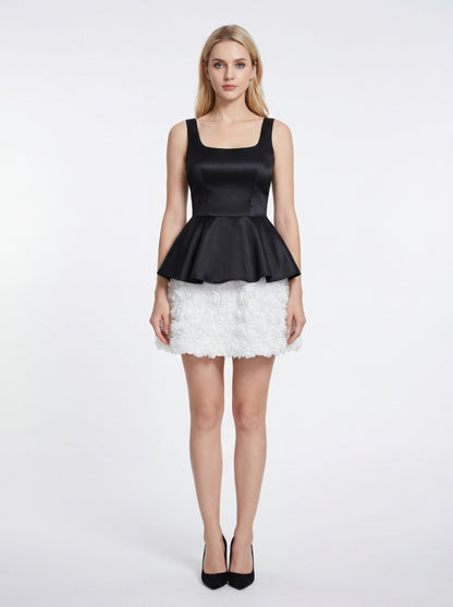 Floral A Line Dress Black White HV2936