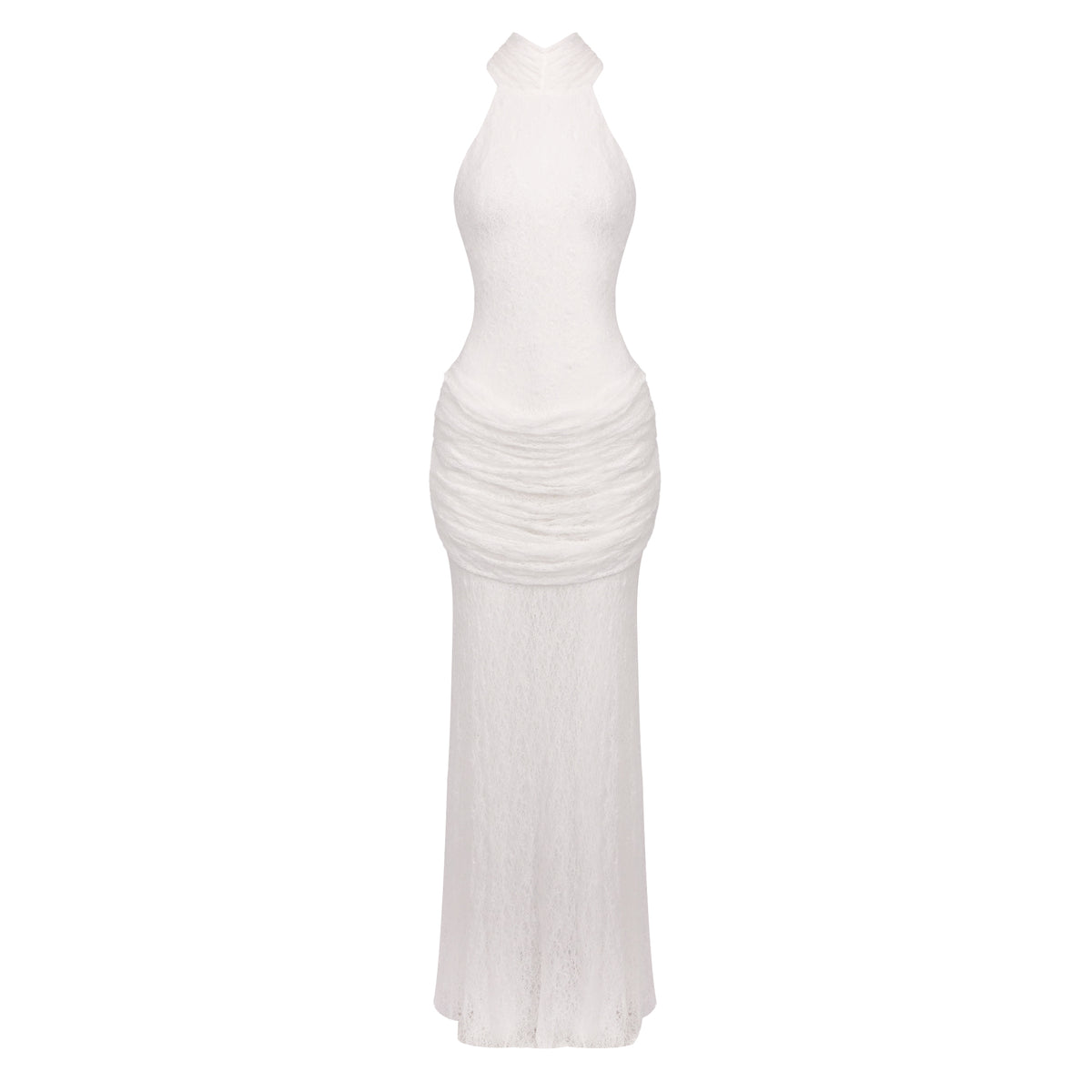 Halter Draped Lace Maxi Dress White HV0167