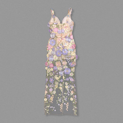 Floral Embroidered Maxi Dress Lavender HV2149