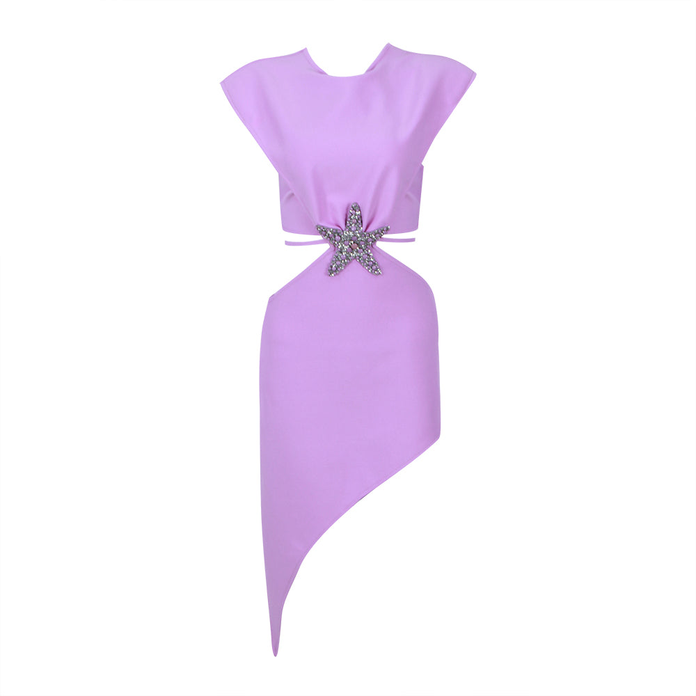 Star Detail Asymmetric Dress Lavender HV9901