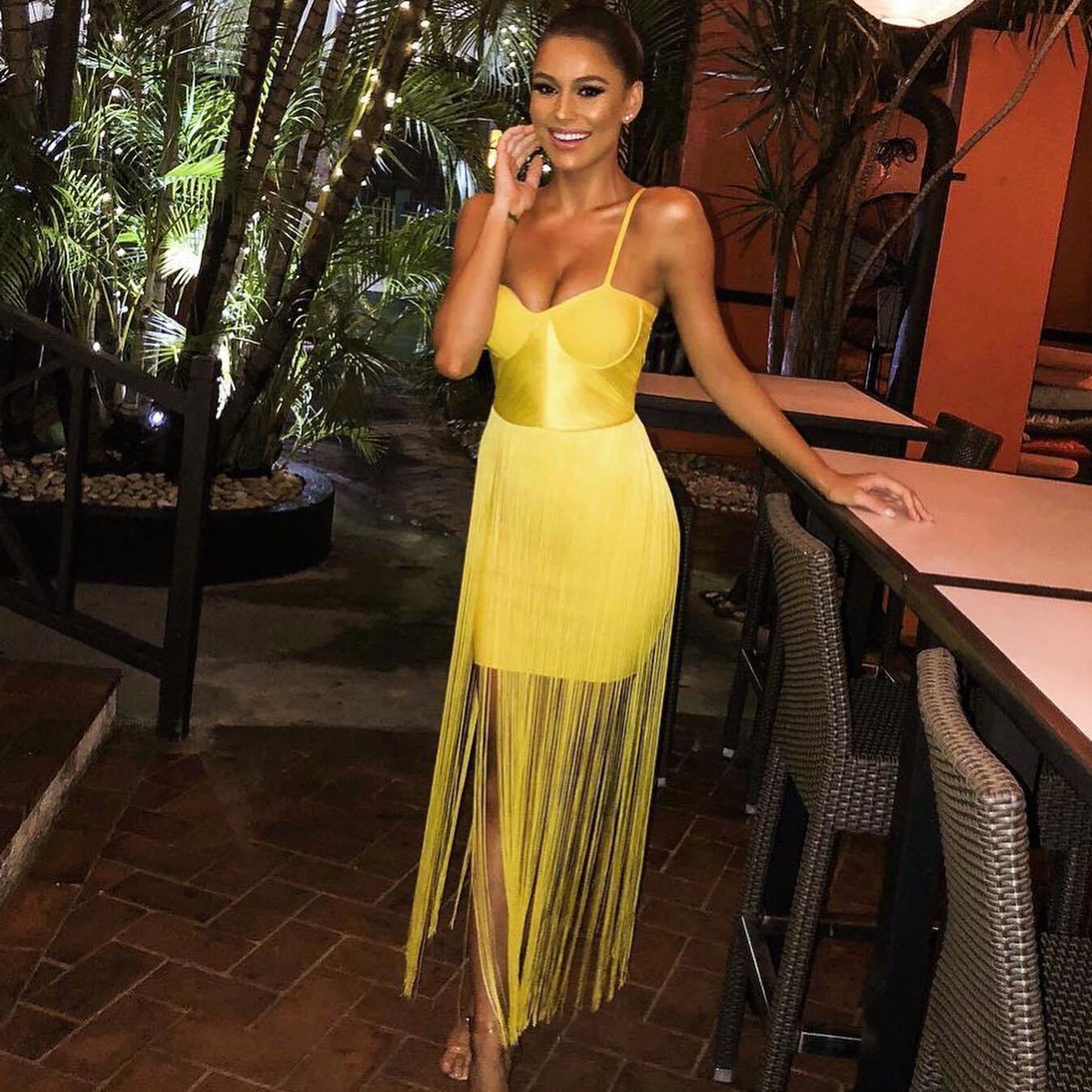 Bustier Tassel Maxi Dress Yellow HV2448