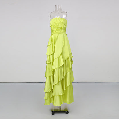 Strapless Ruffle Maxi Dress Lime Green HV3120