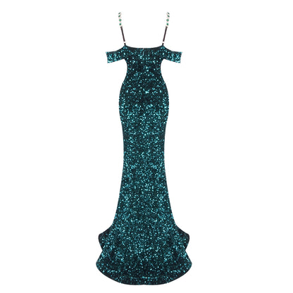 Crystal Corset Sequin Maxi Dress Green HV2002