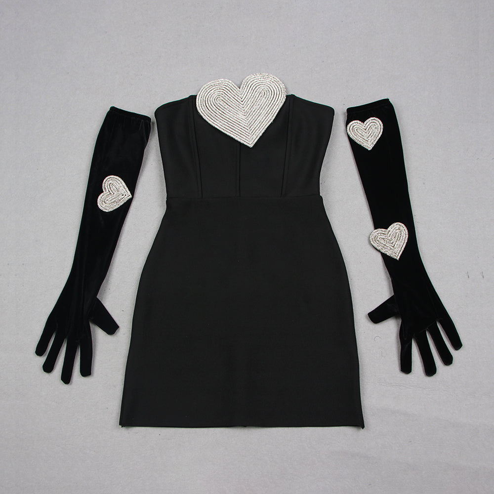 Strapless Crystal Heart Mini Dress HV1136