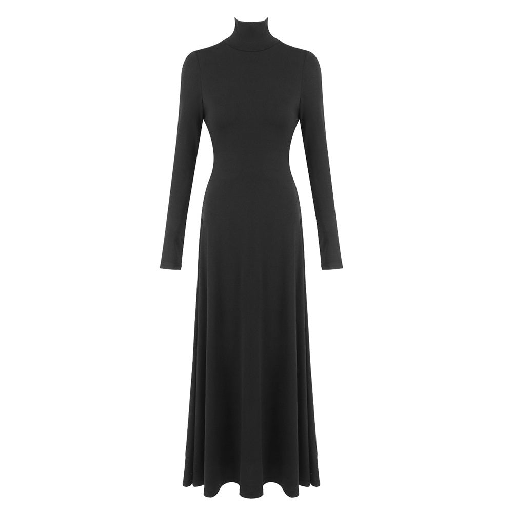 Long Sleeve Heart Cut Out Maxi Dress Black HV0046