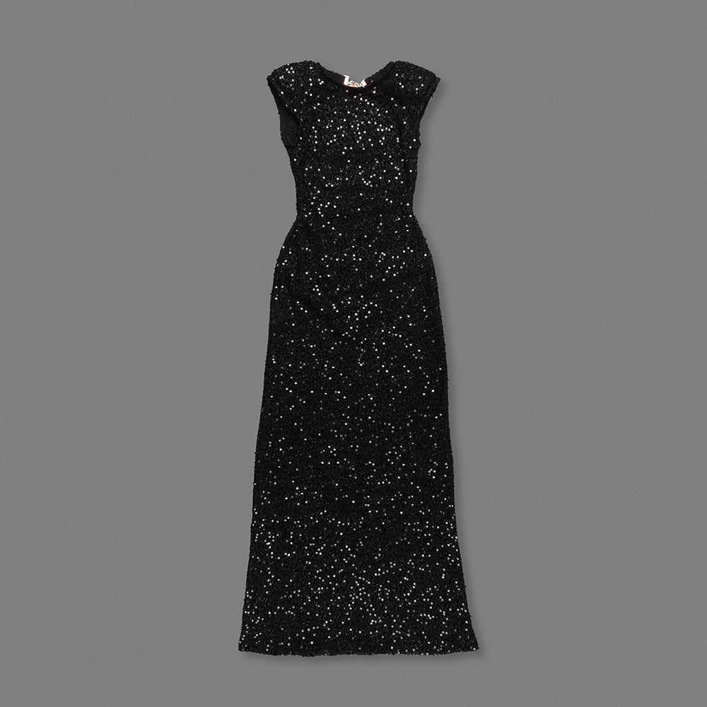Sequin Backless Maxi Dress Black HV0067