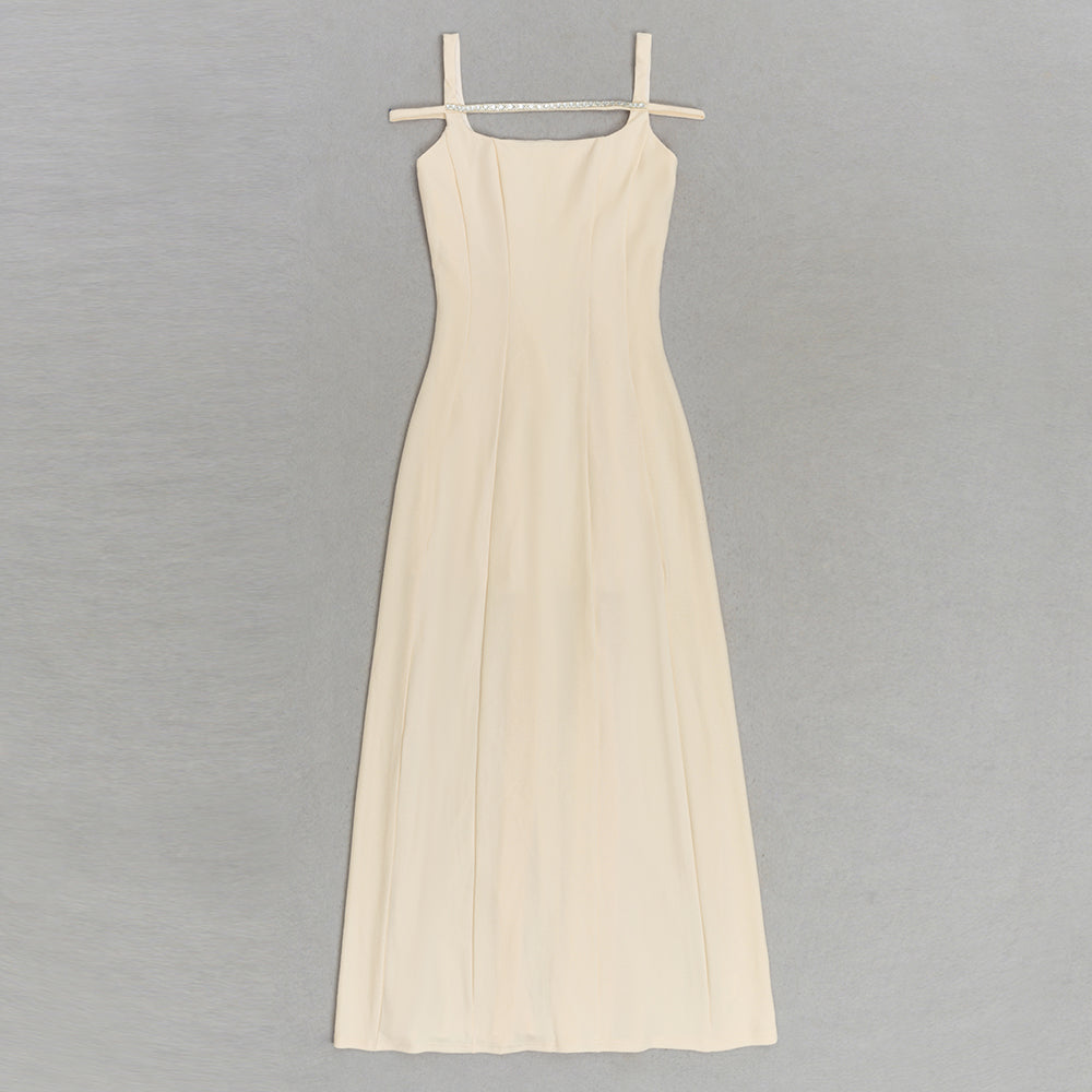 Crystal Trim A Line Midi Dress Ivory HV9834