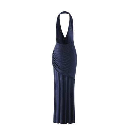 Halter Embellished Backless Maxi Dress Navy Blue HV3183
