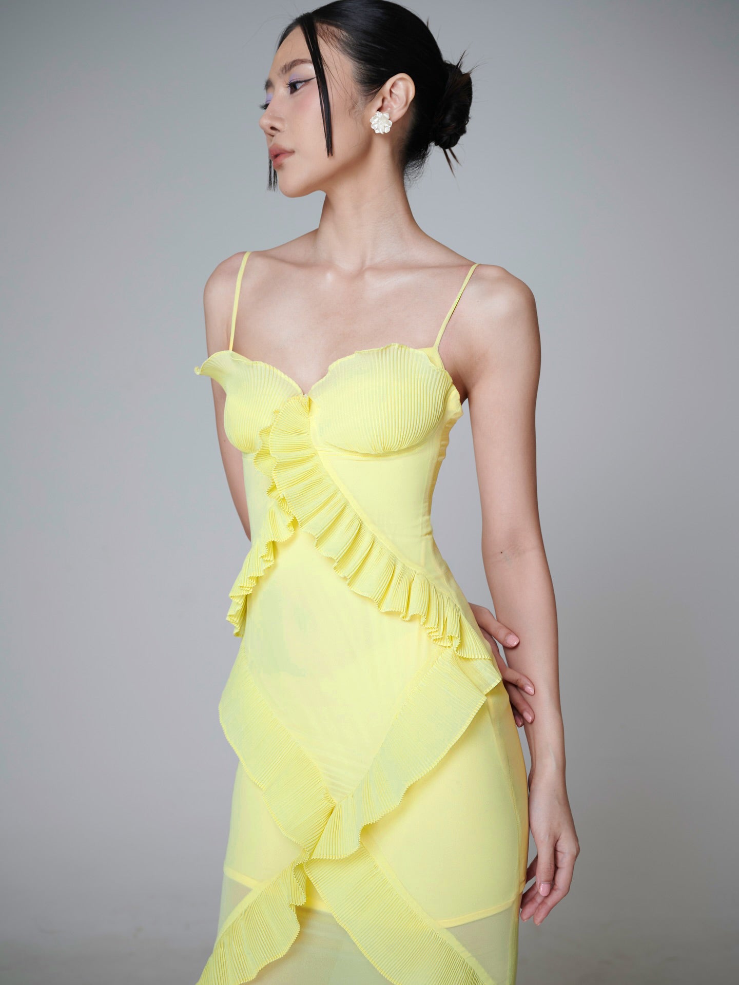 Ruffle Detail Bustier Maxi Dress Yellow HV0025