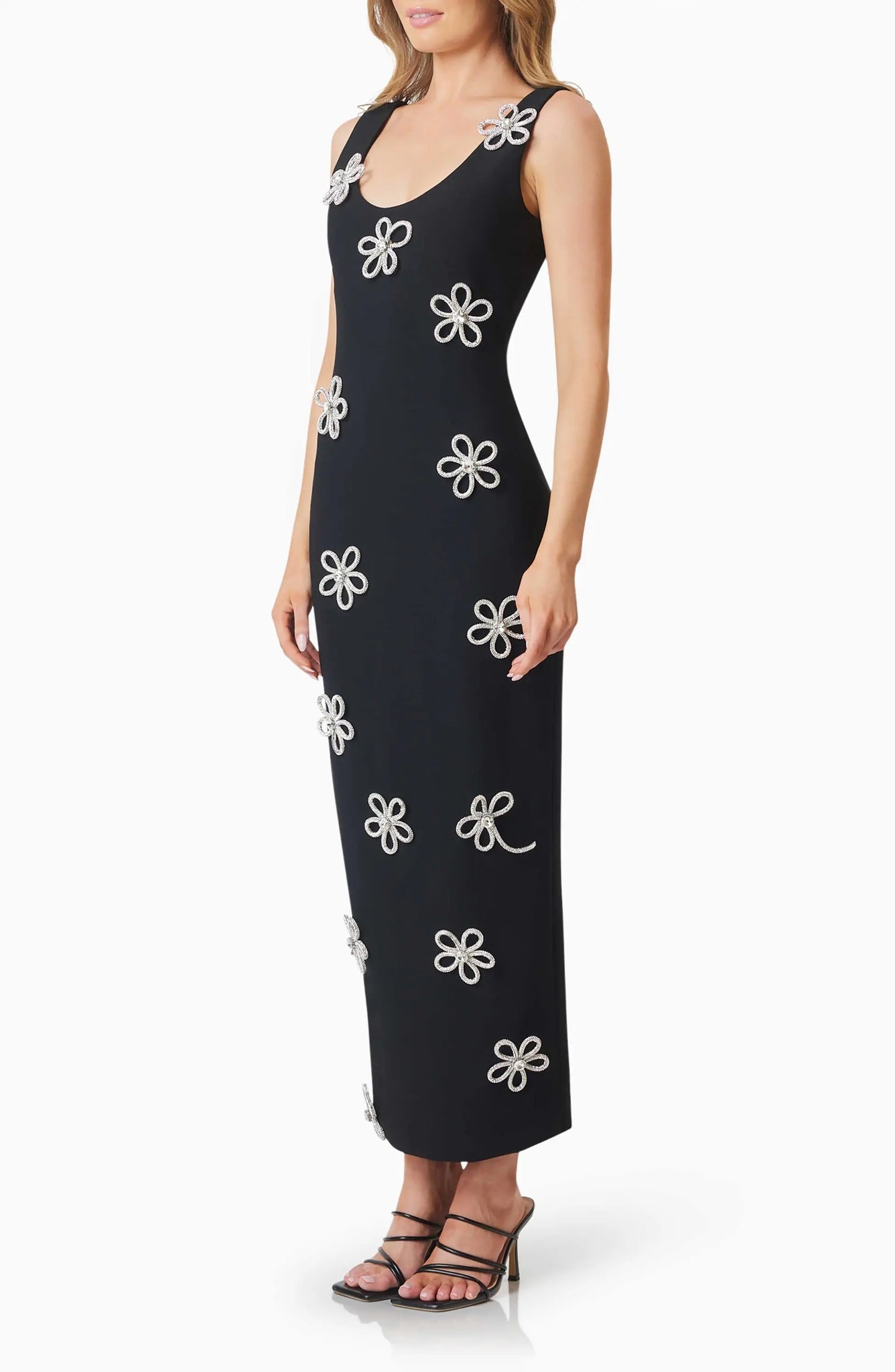 Crystal Floral Detail Maxi Dress Black HV2519