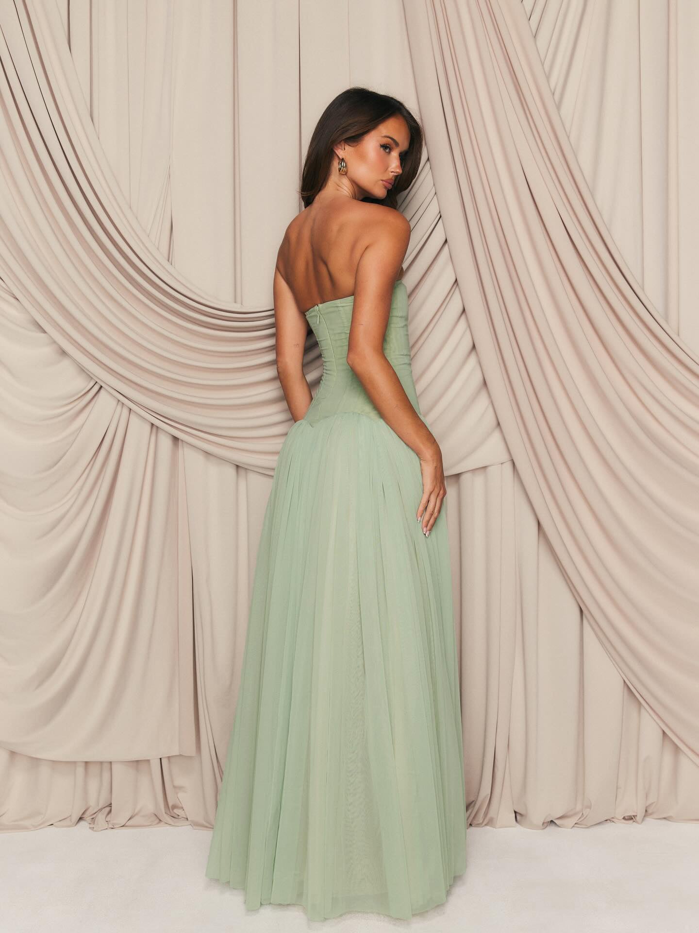 Strapless A Line Maxi Dress Green HV0086
