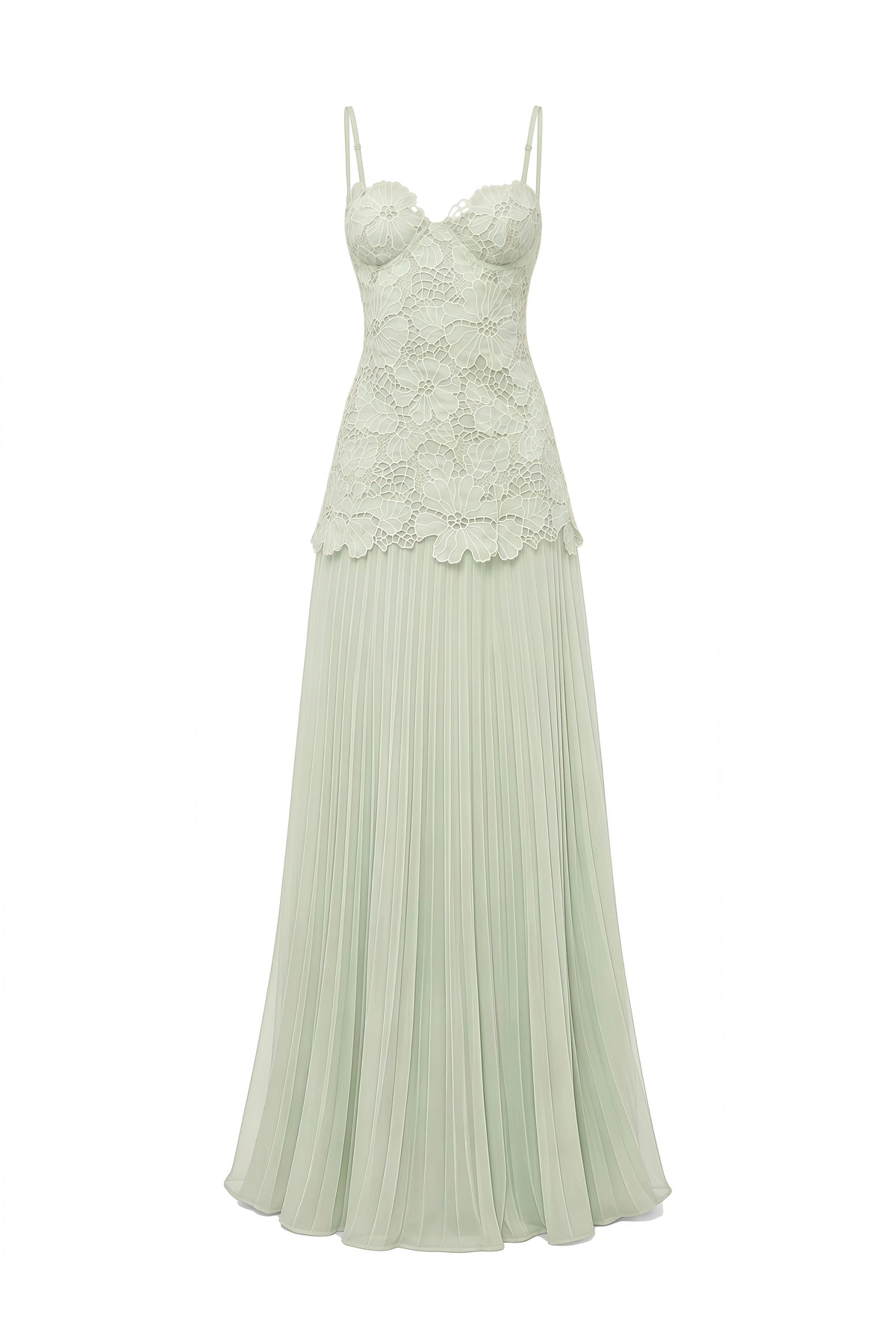 Lace Bustier Pleated A Line Maxi Dress Green HV3236