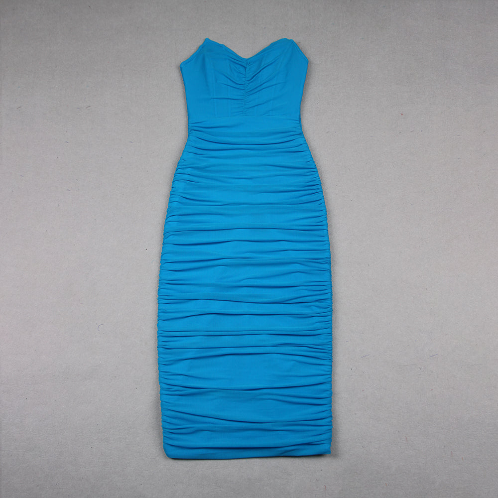 Strapless Ruched Midi Dress Blue HV9364