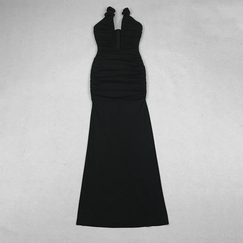 lower Detail Strapless Ruched Maxi Dress Black HV9293