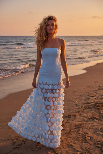 Strapless A Line Maxi Dress Light Blue HV2909