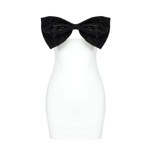 Strapless Bow Detail Dress Black White HV9537