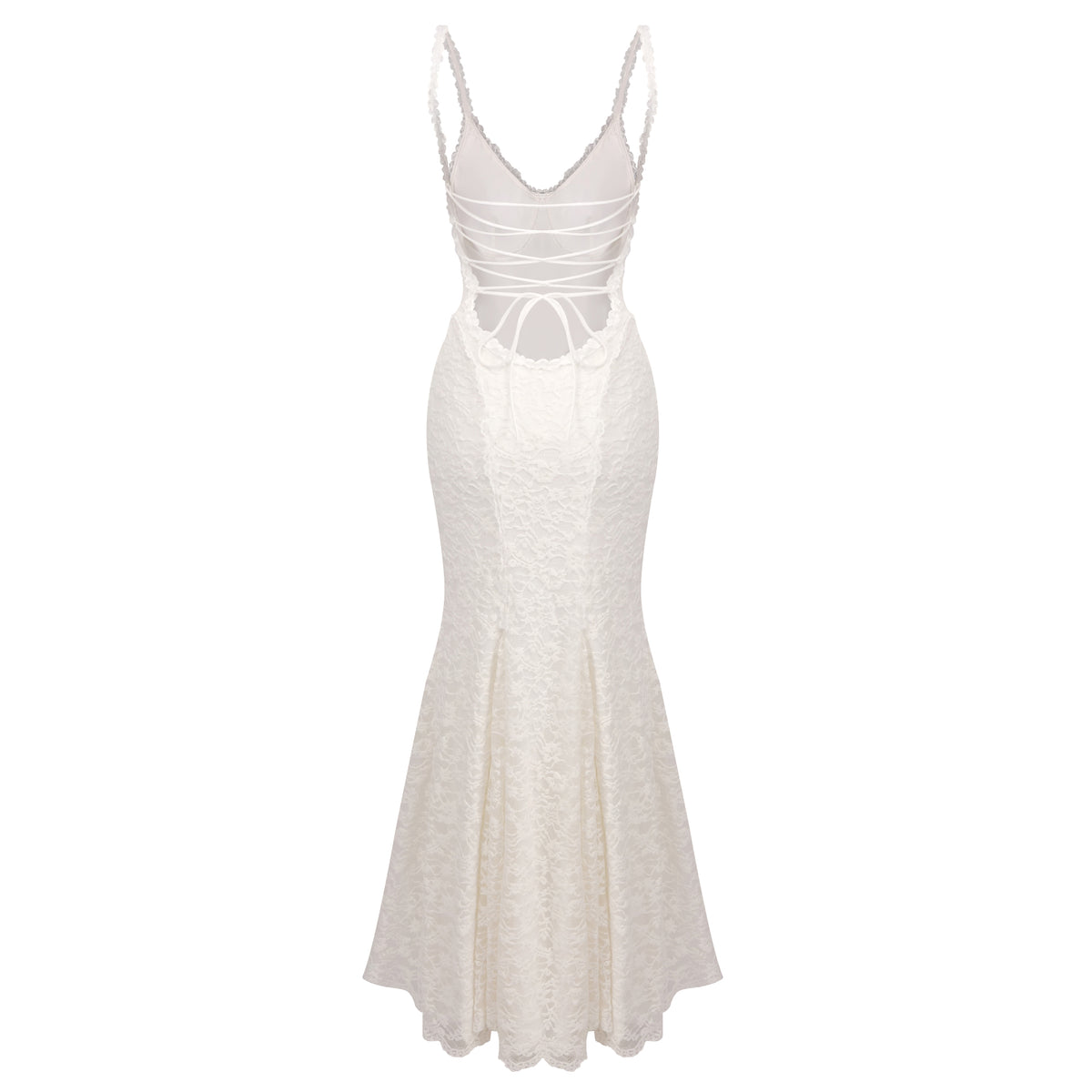 Strappy Lace Maxi Dress Ivory HV0161