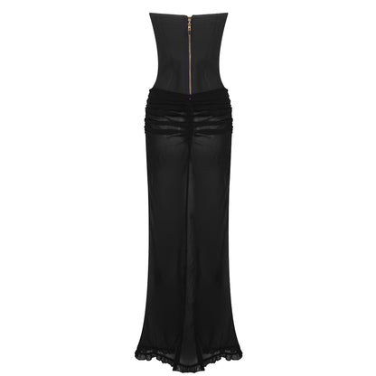 Strapless Corset Two Piece Maxi Dress Black Nude HV1181