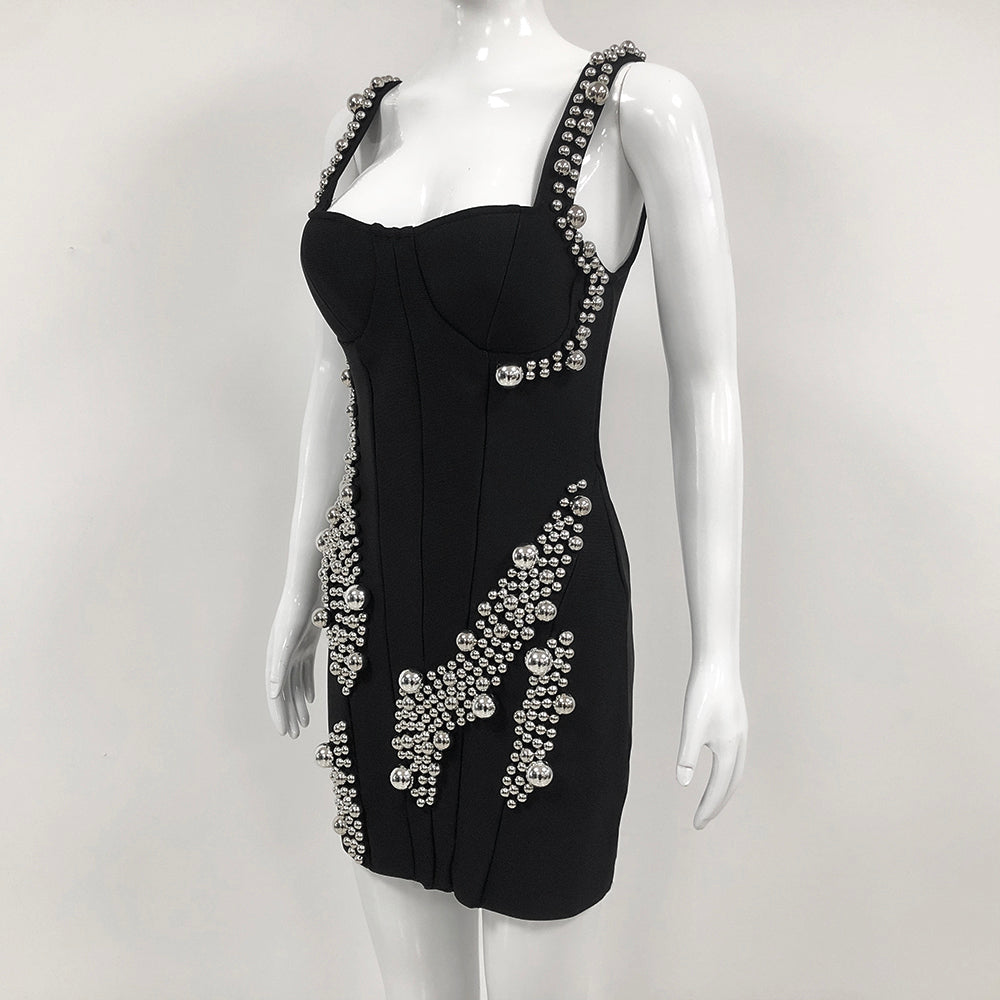 Pearl Embellished Corset Dress Black HV1599