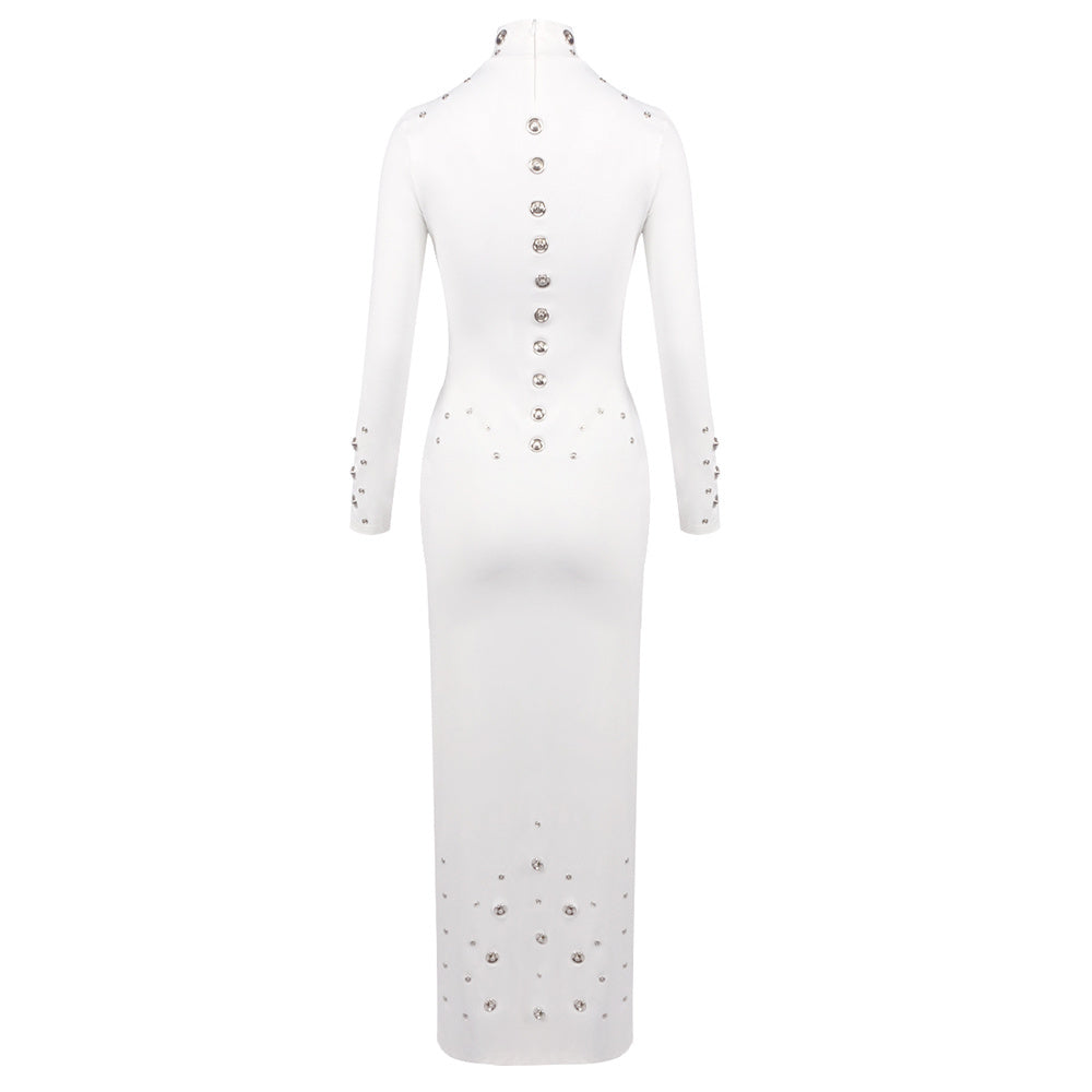 Long Sleeve Studded Maxi Dress White HV2621