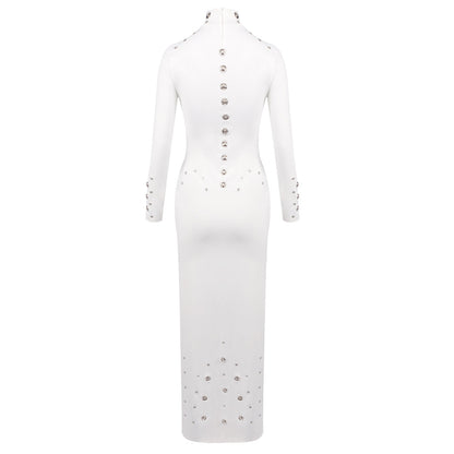 Long Sleeve Studded Maxi Dress White HV2621