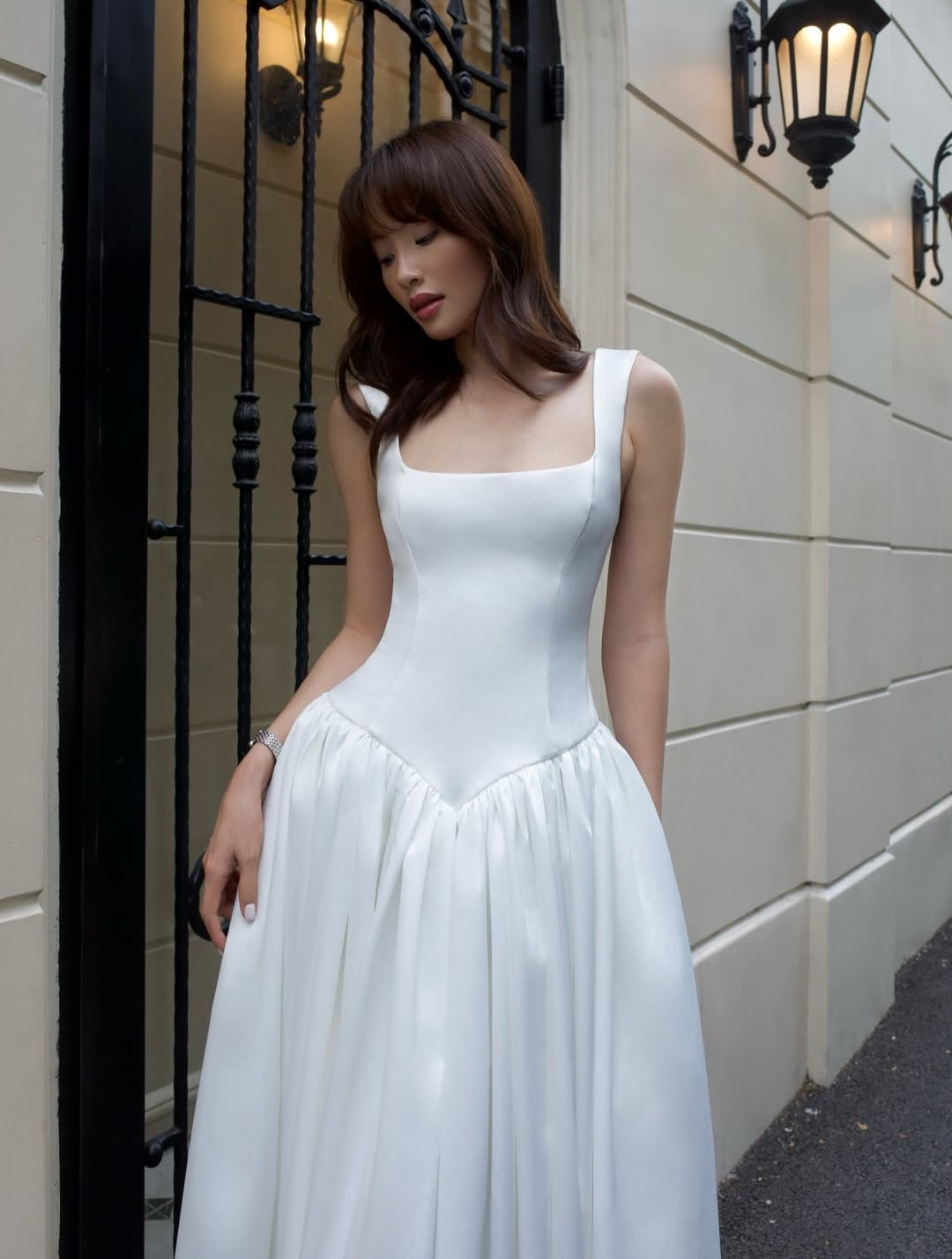 Structured A Line Maxi Dress White HV0162