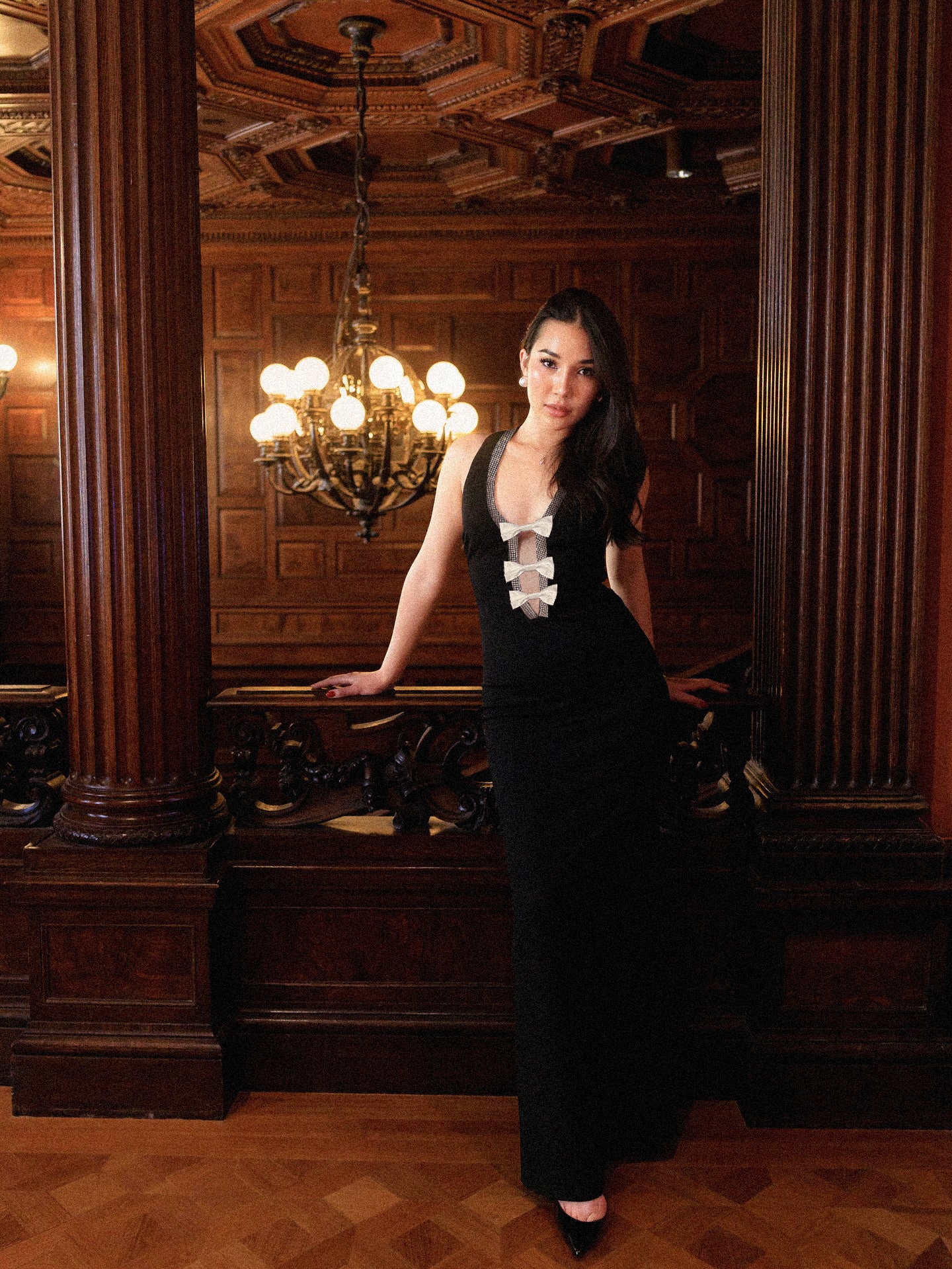 Halter Crystal Bow Detail Maxi Dress Black HV2539